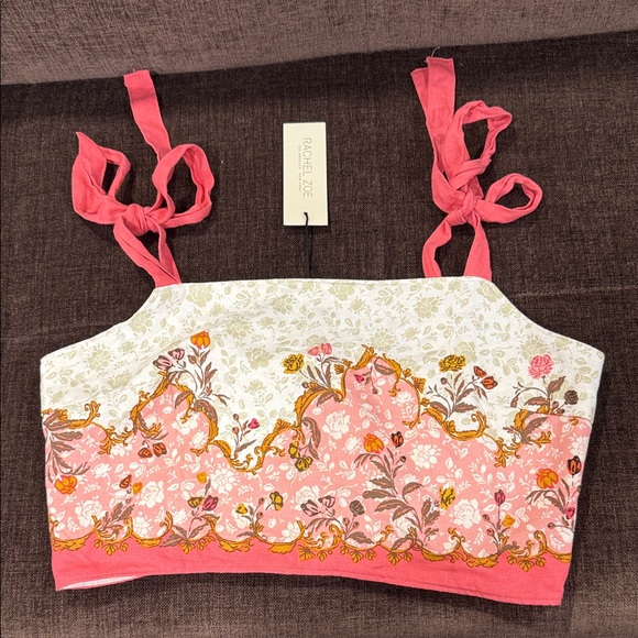 Rachel Zoe Tops - Rachel Zoe Floral Linen Blend Cropped Shoulder Tie Straps